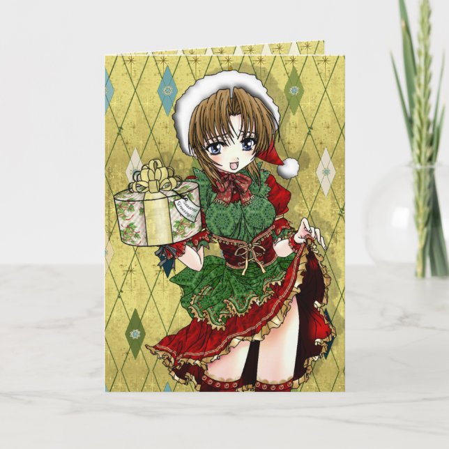 Anime-Mädchen-Geschenk-Karte Feiertagskarte (Vorderseite)
