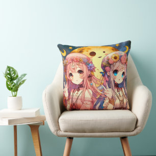 Anime Mädchen Hippie Mond Mädchen geben Friedensze Kissen