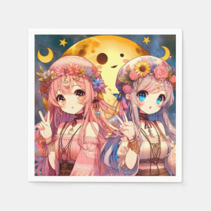 Anime Mädchen Hippie Mond Mädchen geben Friedensze Serviette