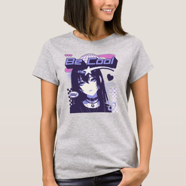 Anime-Mädchen im Gothic-Stil 'Sei cool' T-Shirt (Vorderseite)