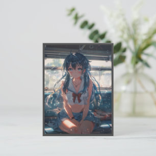 Anime-Mädchen im Zug Feiertagspostkarte