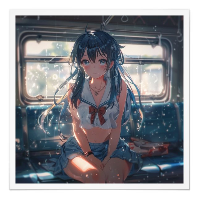 Anime-Mädchen im Zug Fotodruck (Vorne)