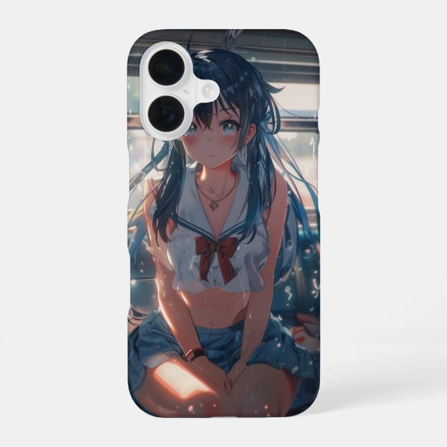 Anime-Mädchen im Zug iPhone 16 Hülle (Rückseite)