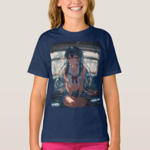 Anime-Mädchen im Zug T-Shirt