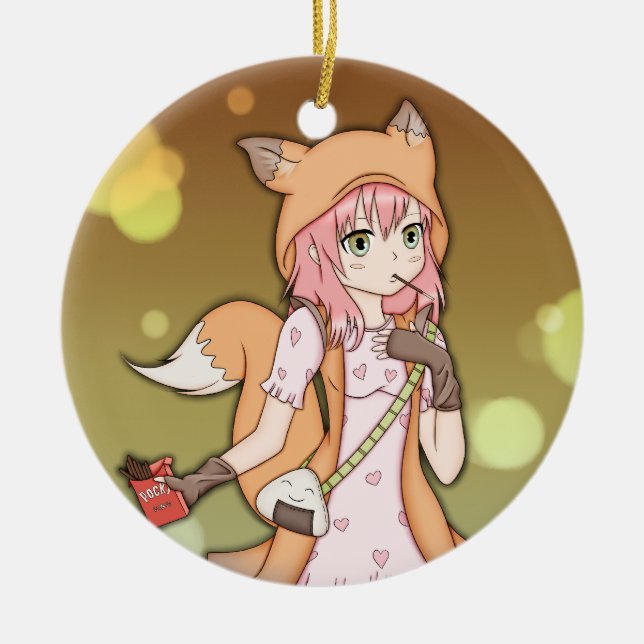 Anime-Mädchen in Fox Cosplay Keramik Ornament (Vorne)