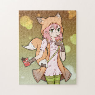 Anime-Mädchen in Fox Cosplay Puzzle