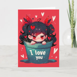 Anime-Mädchen in Pot I Love You Feiertagskarte