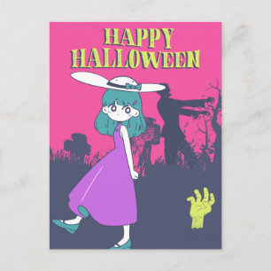 Anime Mädchen in Zombie-Apokalypse Frohes Hallowee Feiertagspostkarte