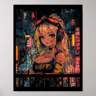 Anime-Mädchen Japan Rücken Bedrucktes Grafik Poster