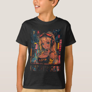 Anime-Mädchen Japan Rücken Bedrucktes Grafik T-Shirt