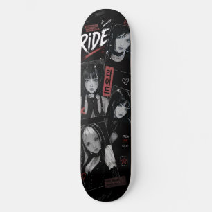 Anime-Mädchen japanischer Emo-Goth-Stil Skateboard