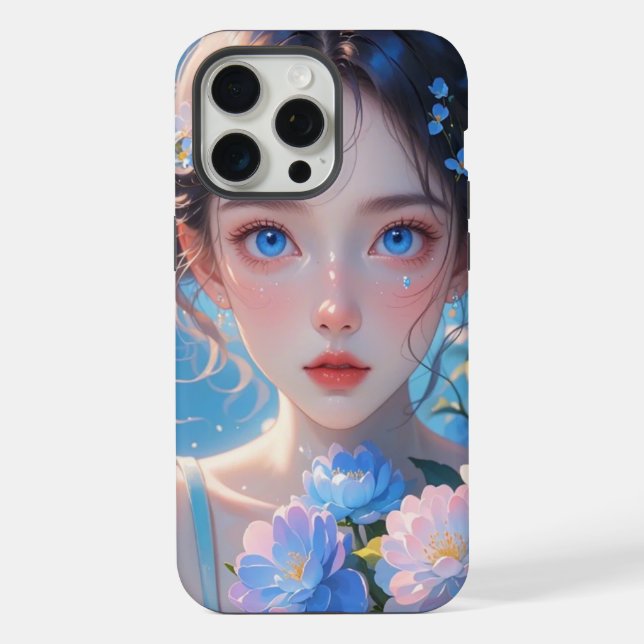 Anime-Mädchen mit blauen Augen iPhone Hülle (Rückseite)