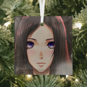 Anime-Mädchen mit braunen Haaren und blauen Augen Ornament Aus Glas