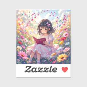 Anime-Mädchen mit Buch und Noten Aufkleber