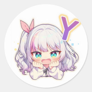 Anime-Mädchen mit dem Buchstaben Y Runder Aufkleber
