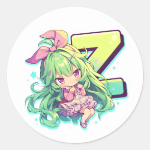 Anime-Mädchen mit dem Buchstaben Z Runder Aufkleber