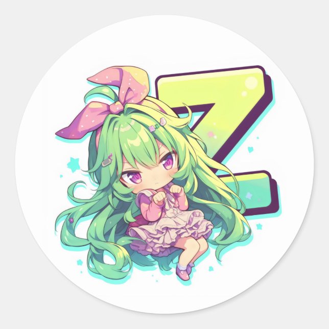 Anime-Mädchen mit dem Buchstaben Z Runder Aufkleber (Vorderseite)