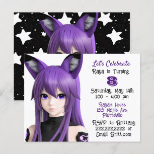 Anime-Mädchen mit Fuchs-Ohren-Stirnband Geburtstag Postkarte