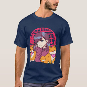 Anime Mädchen mit Hunden lustige Familie T-Shirt