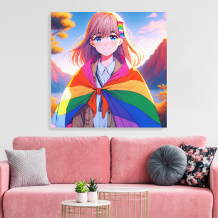 Anime-Mädchen mit LGBTQIA+-Umhang  Leinwanddruck