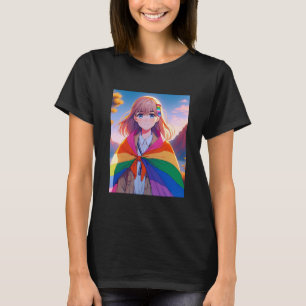 Anime-Mädchen mit LGBTQIA+-Umhang T-Shirt