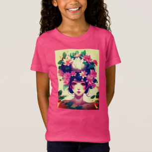 Anime-Mädchen mit Lotusblüten gekrönt T-Shirt