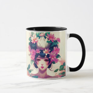 Anime-Mädchen mit Lotusblüten gekrönt Tasse