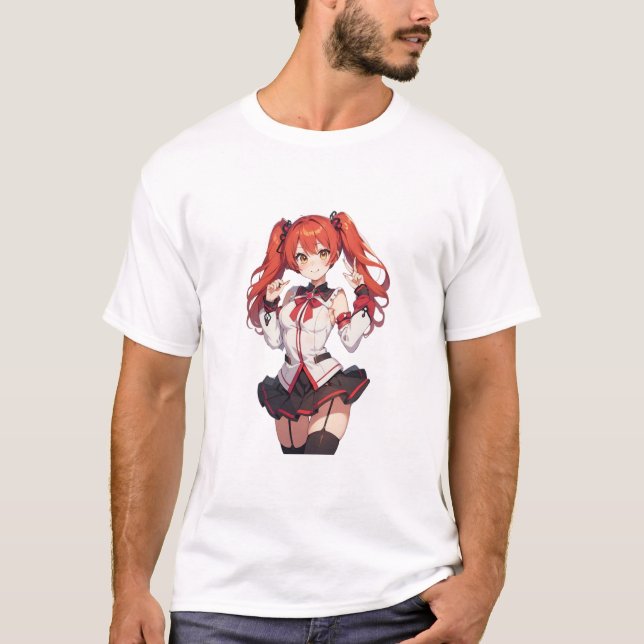 Anime-Mädchen mit roten Haaren T-Shirt (Vorderseite)