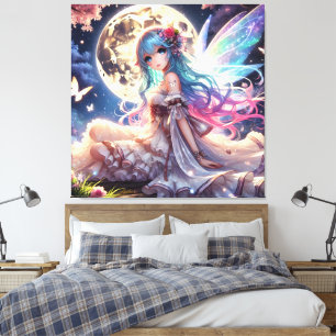 Anime-Mädchen Mond Fee Prinzessin im Garten Leinwanddruck