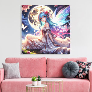 Anime-Mädchen Mond Fee Prinzessin im Garten Leinwanddruck