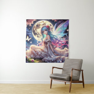 Anime-Mädchen Mond Fee Prinzessin im Garten Wandteppich