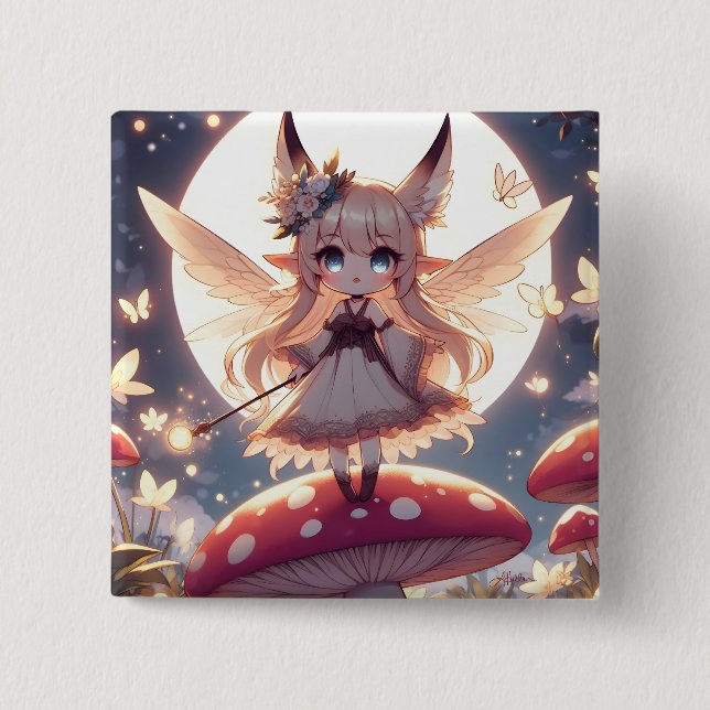 Anime-Mädchen Pixie Hippie Mond Fee Button (Vorderseite)