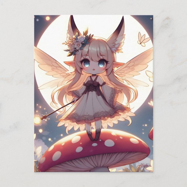 Anime-Mädchen Pixie Hippie Mond Fee Postkarte (Vorderseite)