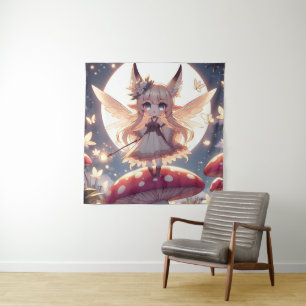Anime-Mädchen Pixie Hippie Mond Fee Wandteppich