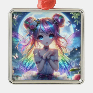Anime-Mädchen Regenbogenhaar singt Mond Fee Ornament Aus Metall