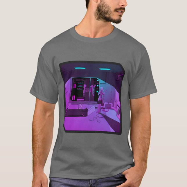 Anime Mädchen Retrowave Synthwave Outrun Ästhetik  T-Shirt (Vorderseite)