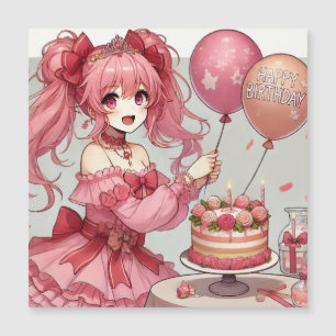 Anime-Mädchen Rosa Geburtstag Magnetkarte Magneteinladung