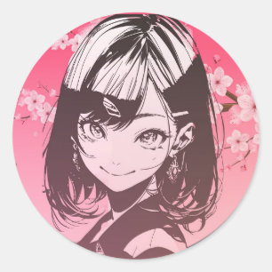 Anime-Mädchen Runder Aufkleber