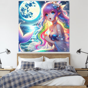 Anime-Mädchen singt Mondlicht Pixie Regenbogen Mee Leinwanddruck