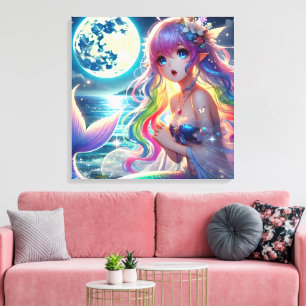 Anime-Mädchen singt Mondlicht Pixie Regenbogen Mee Leinwanddruck