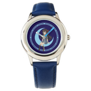 Anime-Mädchen sitzt auf einer Mondsichel Armbanduhr