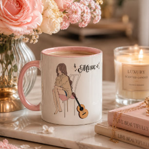 Anime-Mädchen sitzt mit gwt & Noten – Ästhetik Tasse