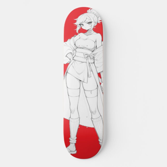 Anime Mädchen Skateboard Deck im Kampfstil (Vorderseite)