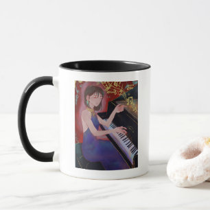 Anime-Mädchen spielt Klavier elegante Musik  Tasse