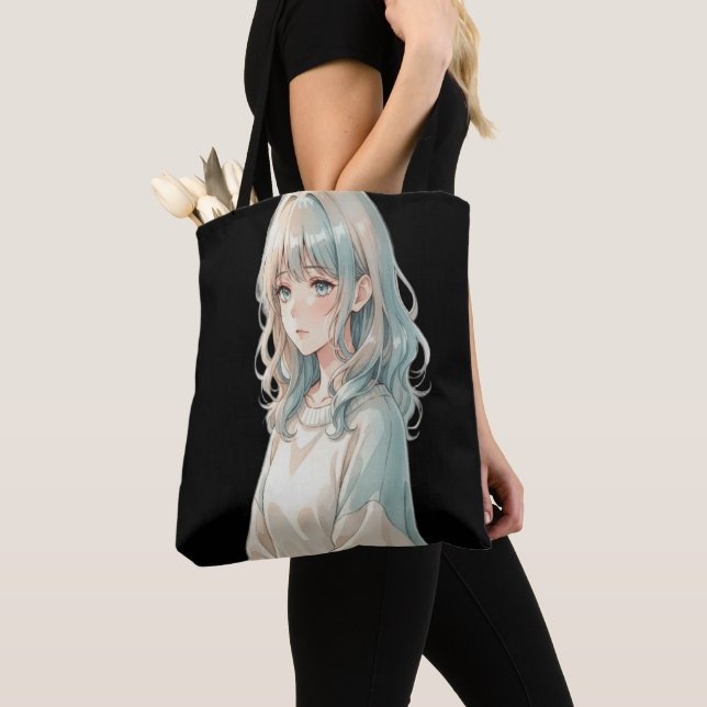 Anime-Mädchen-Tragetasche – Blauer Haarstil (Von Nahem)