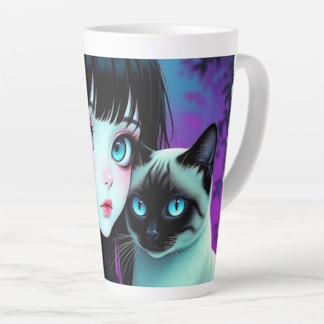  Anime-Mädchen und Siamkatze  Milchtasse (Rechte Ecke)