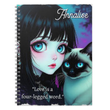 Anime-Mädchen und Siamkatze Zitat Personalisiert