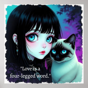 Anime-Mädchen und Siamkatzen-Zitat Poster