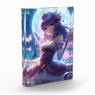 Anime-Mädchen Veilchen Schmetterlingsflügel Mond F Fotoblock