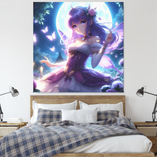 Anime-Mädchen Veilchen Schmetterlingsflügel Mond F Leinwanddruck